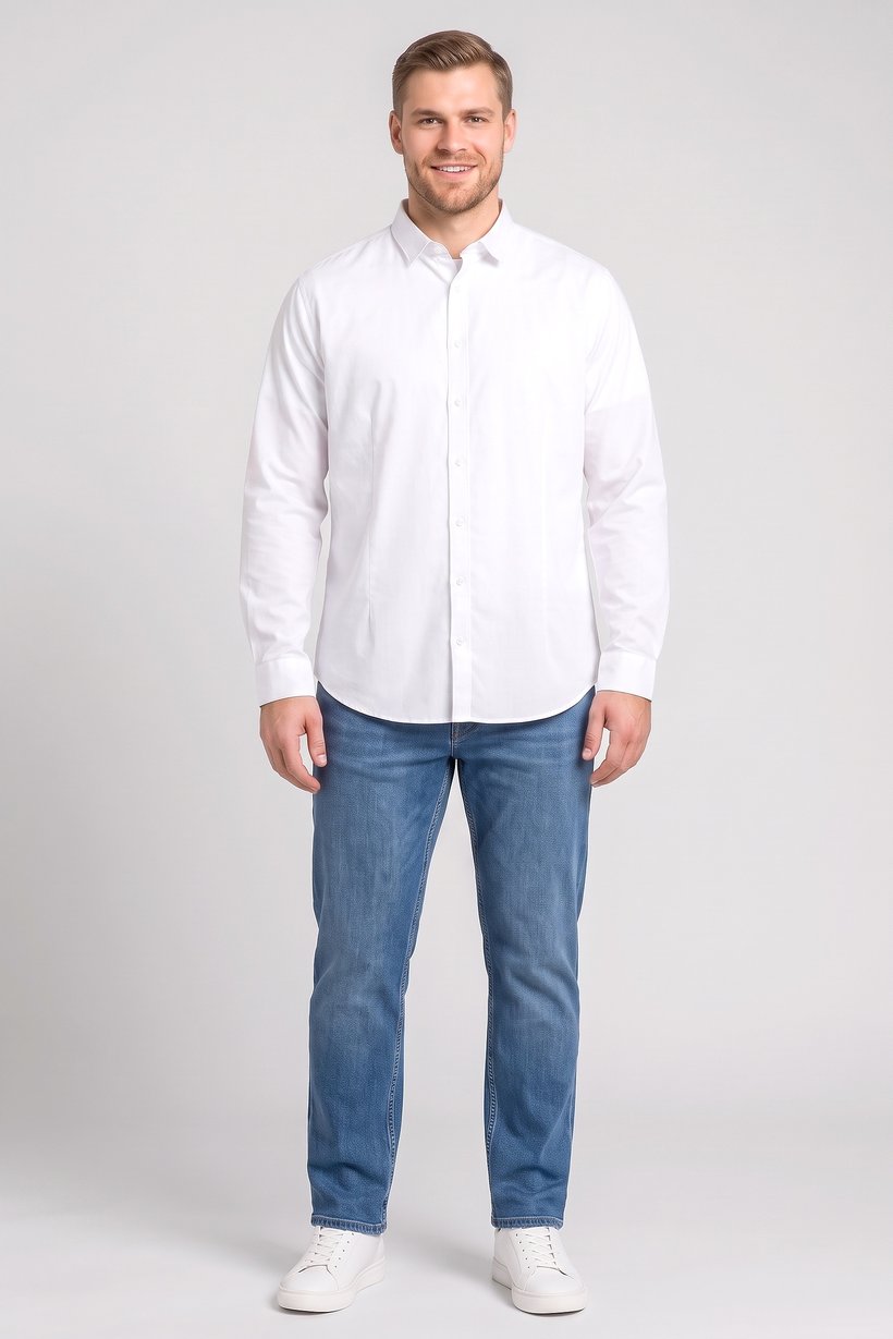 Men Slim Fit Solid Long Sleeve Casual Shirt, White