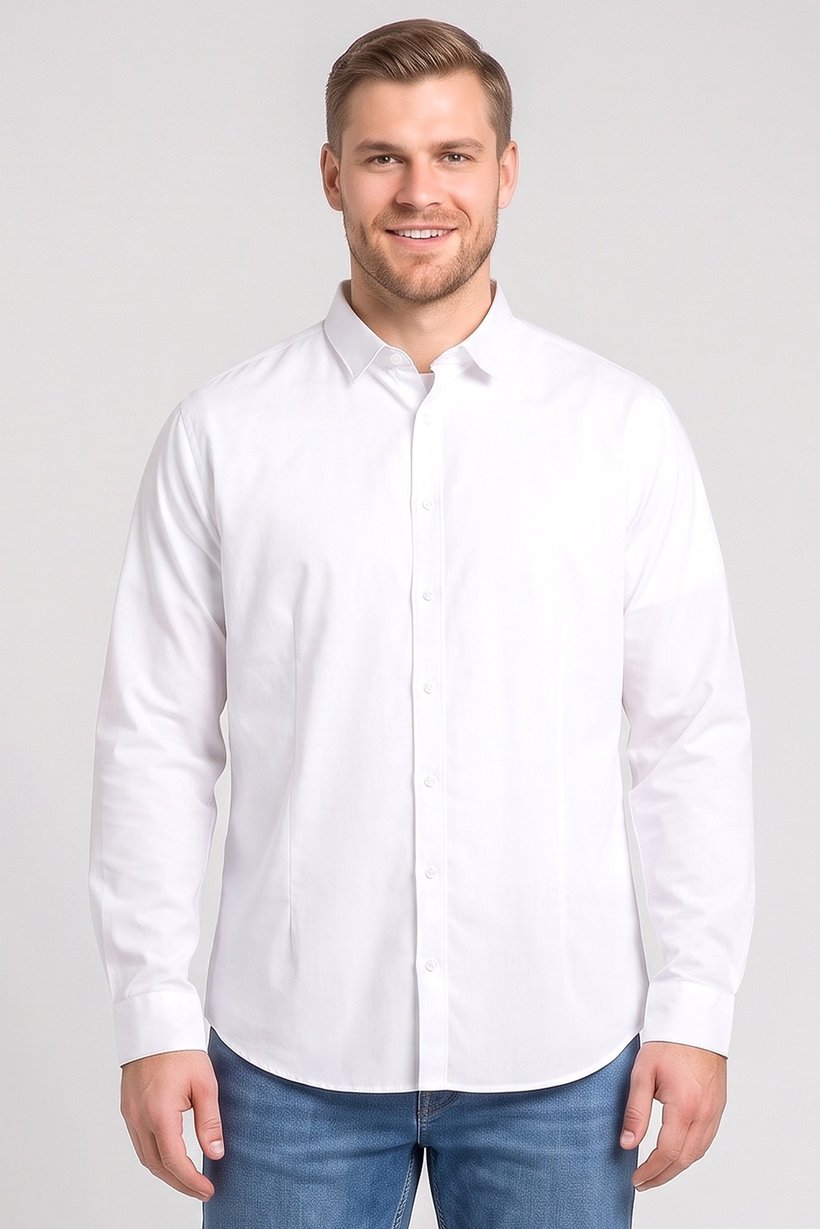 Men Slim Fit Solid Long Sleeve Casual Shirt, White