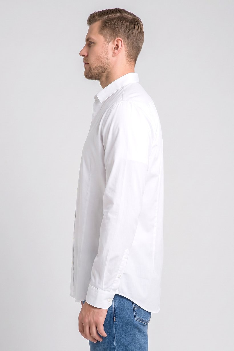Men Slim Fit Solid Long Sleeve Casual Shirt, White