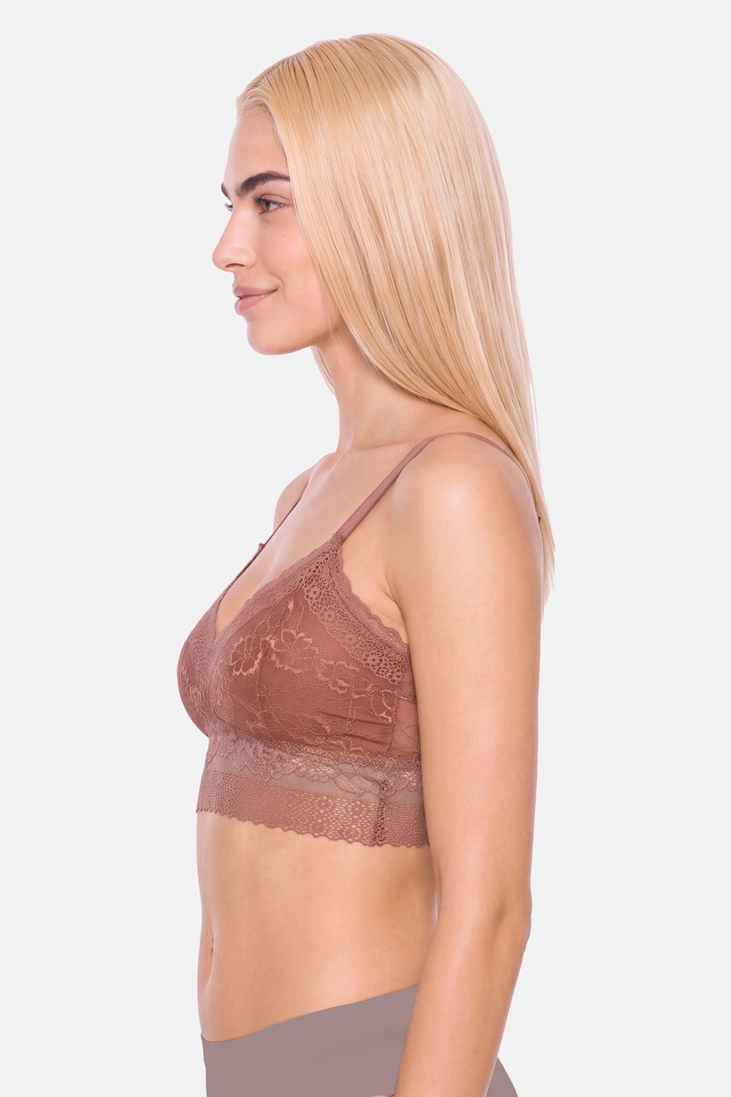 Women Textured Lightly Padded Bra, Brown