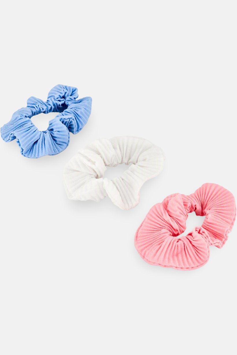 Kids Girl 3 Pcs Textured Scrunchies, Multicolor