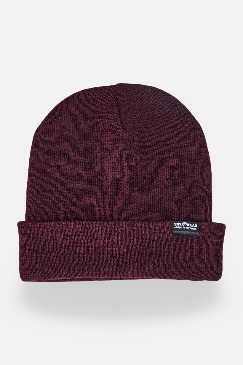 Men Solid Beanie Hat, Burgundy