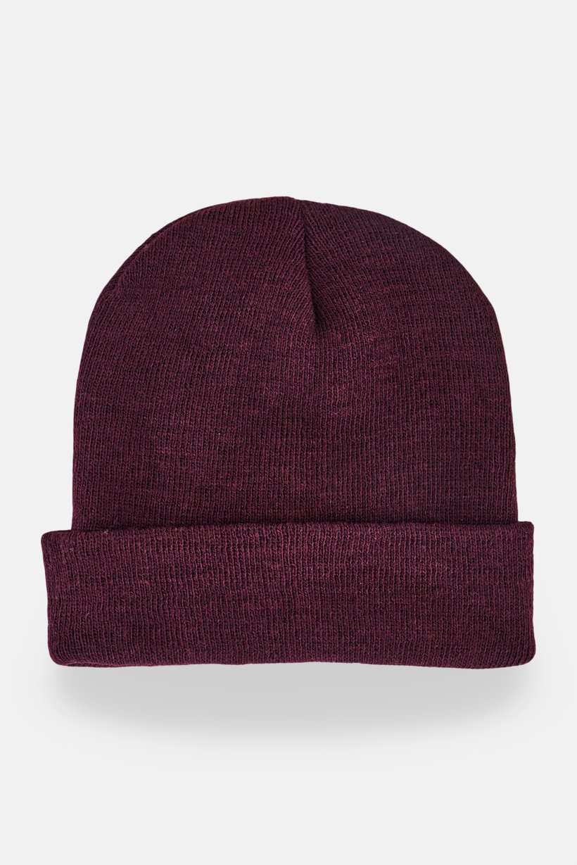 Men Solid Beanie Hat, Burgundy