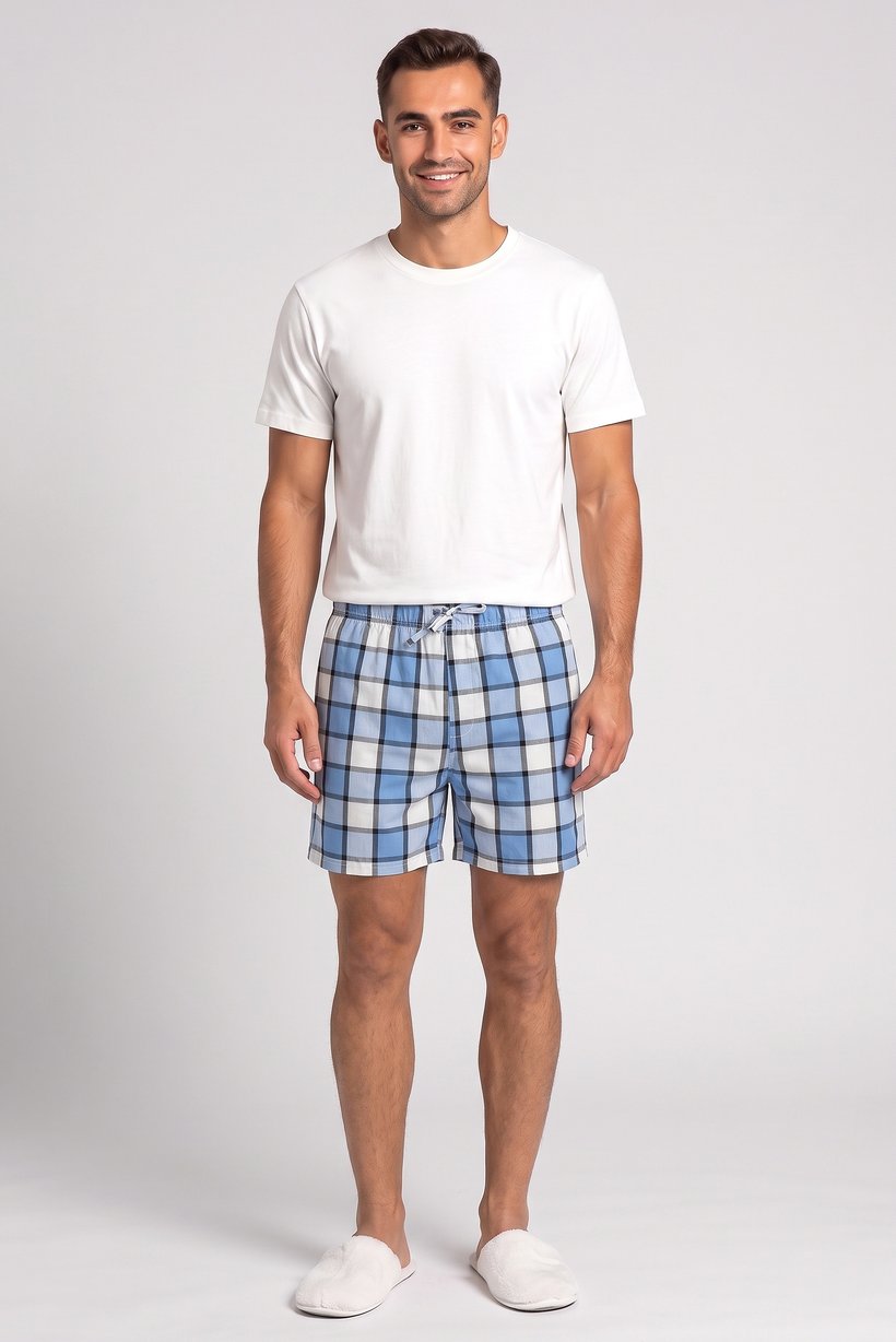 Men 2 Pcs Checkered T-Shirt And Shorts Pyjama Set, Multicolor