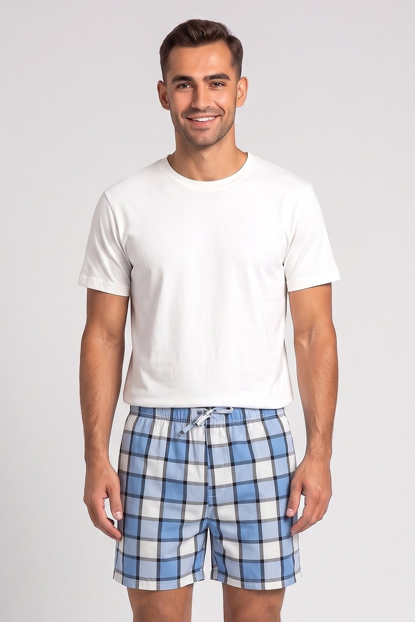 Men 2 Pcs Checkered T-Shirt And Shorts Pyjama Set, Multicolor
