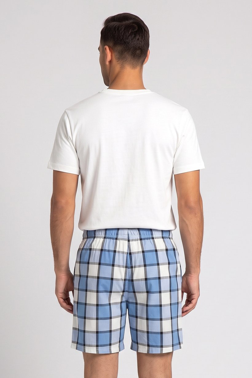 Men 2 Pcs Checkered T-Shirt And Shorts Pyjama Set, Multicolor