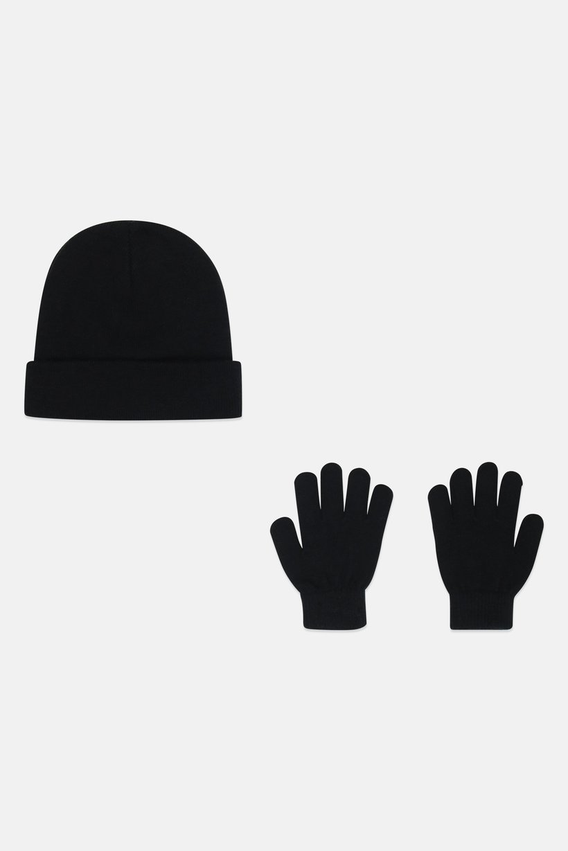 Kids Boy Batman Knitted Beanie And Gloves Set, Black