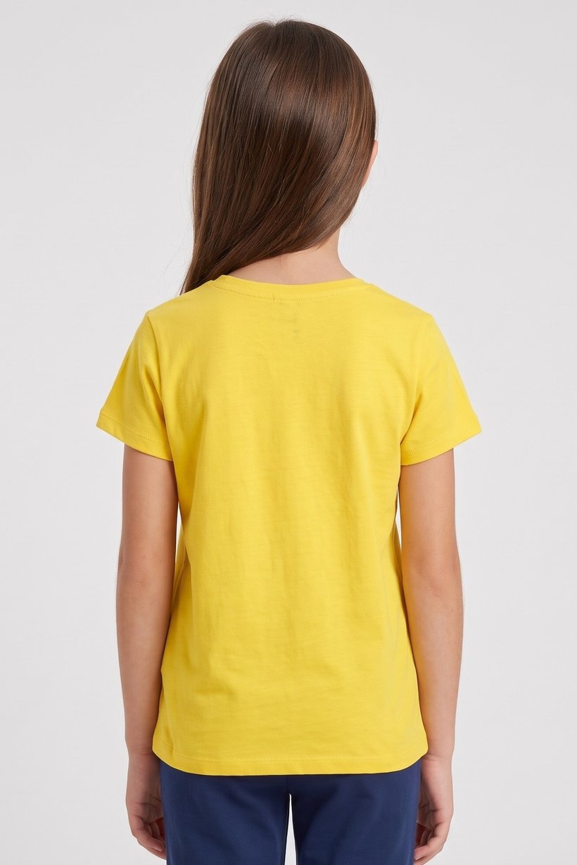 Kids Girl Round Neck Short Sleeve Graphic Print T-Shirt, Yellow