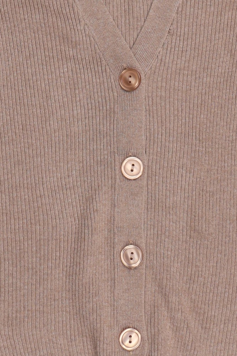 Women V Neck Knitted Cardigan, Taupe