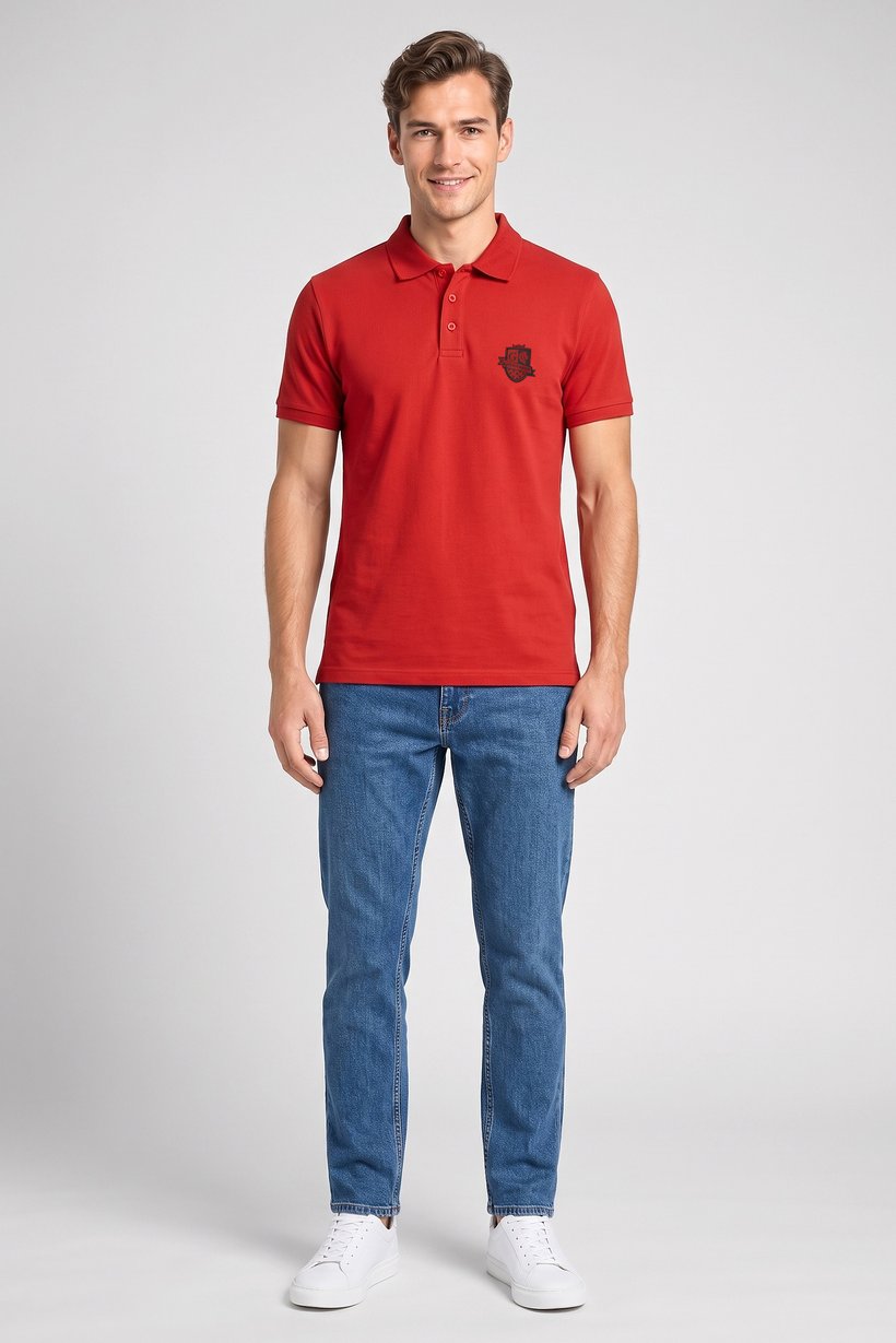 Sinsay x Harry Potter Men Regular Fit Graphic Print Short Sleeve Polo Shirt, Dark Red