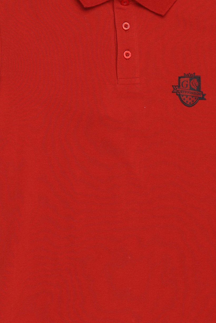 Sinsay x Harry Potter Men Regular Fit Graphic Print Short Sleeve Polo Shirt, Dark Red