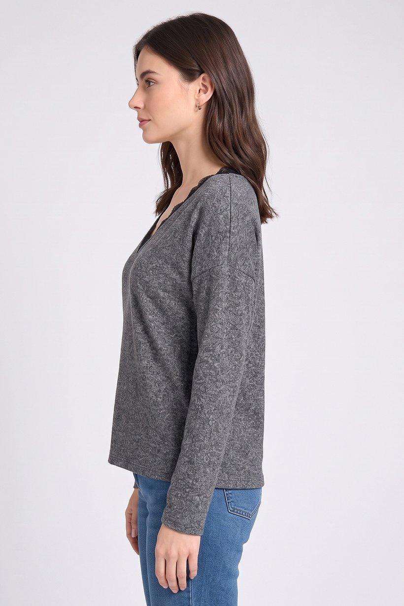 Women Long Sleeve Textured Sweater, Grey