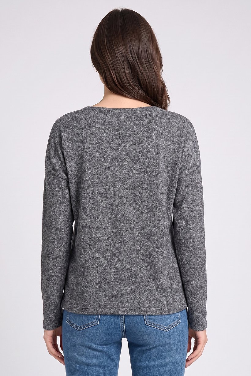 Women Long Sleeve Textured Sweater, Grey