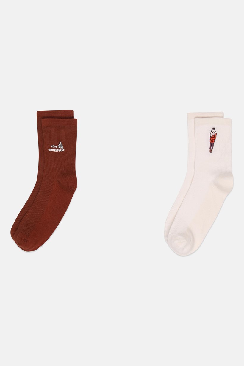 Women 2 Pairs Embroidered Ankle Socks, Multicolor
