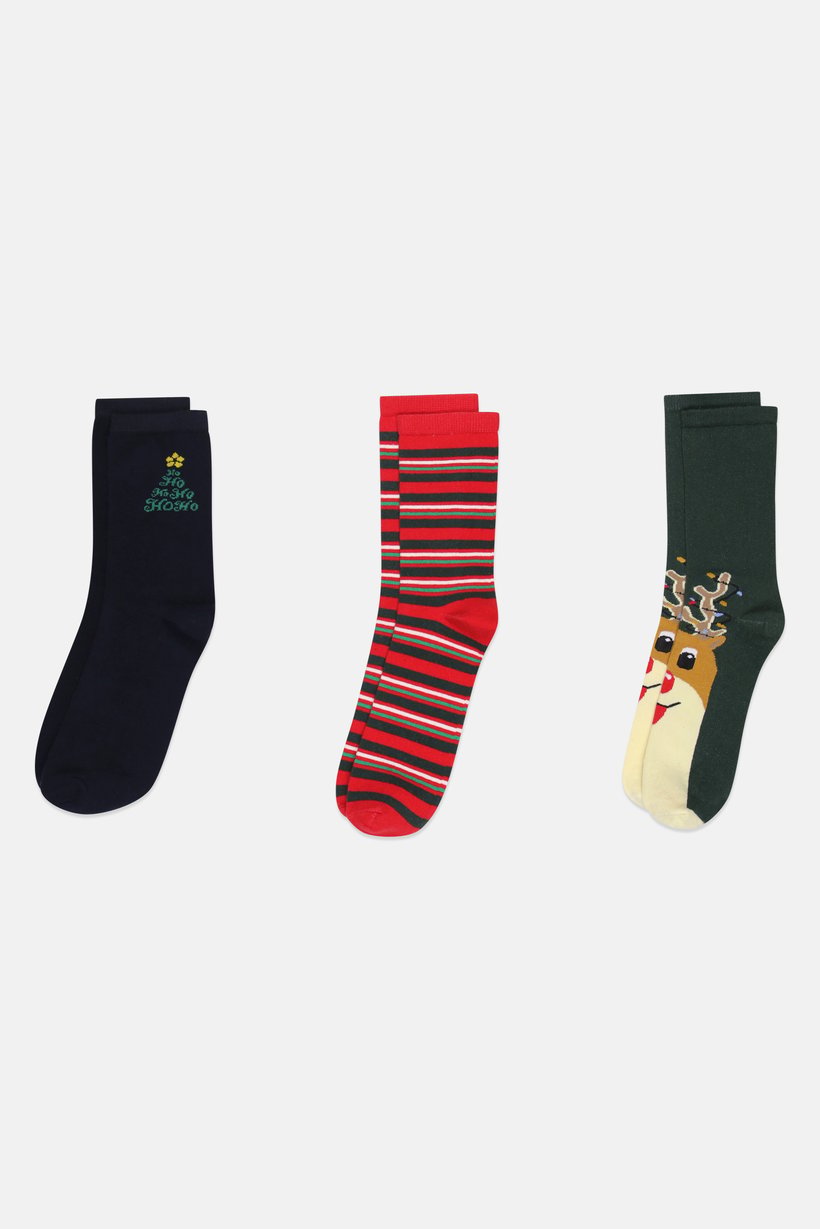 Men 3 Pairs Graphic Print Crew Socks, Multicolor