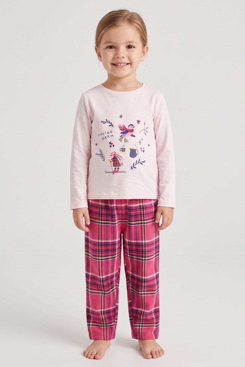 Toddlers Girl 2 Pieces Graphic Print Top And Pants Sleepwear Set, Multicolor
