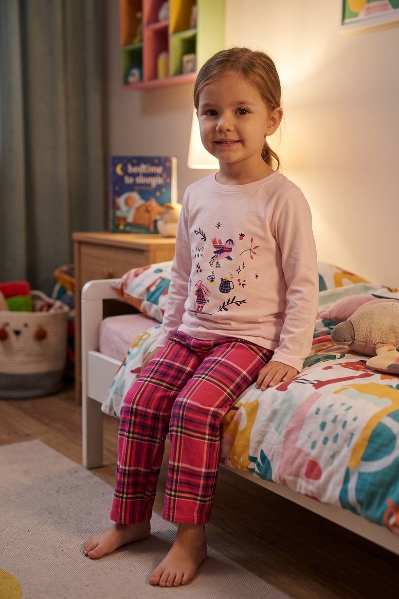 Toddlers Girl 2 Pieces Graphic Print Top And Pants Sleepwear Set, Multicolor