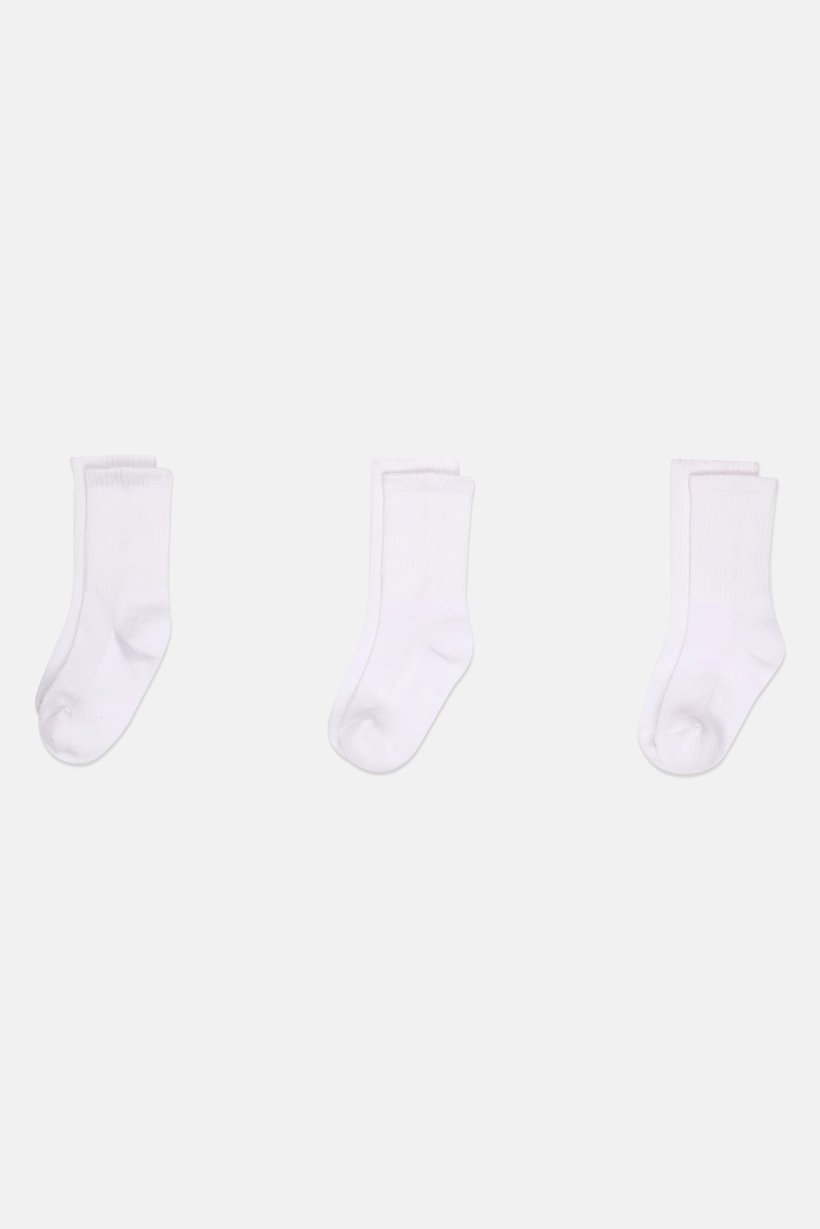 Toddlers Girl 3 Pairs Ribbed Crew Socks, White