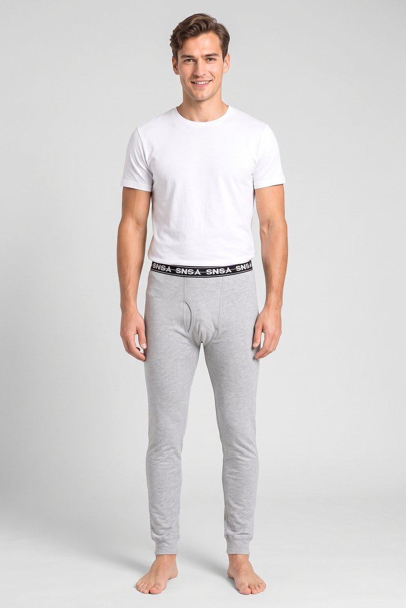 Men 1 Piece Brand Logo Sleepwear Pants, Light Grey