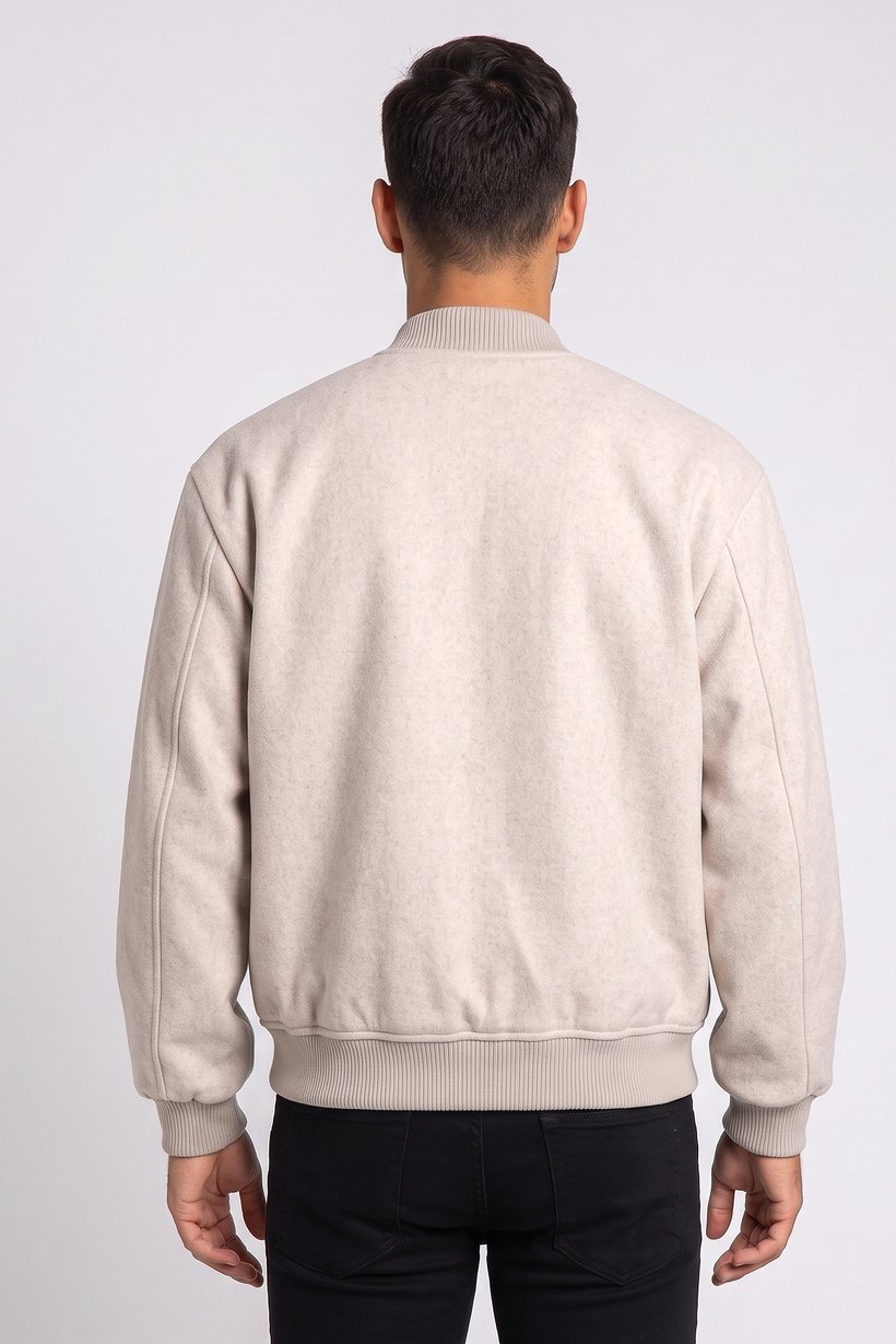 Men Plain Bomber Jacket, Beige