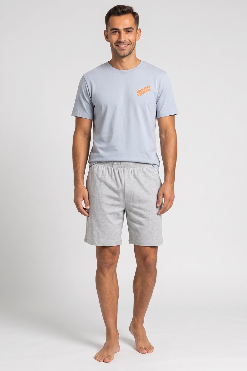 Men 2 Pieces Graphic Print T-Shirt And Shorts Sleepwear Set, Multicolor