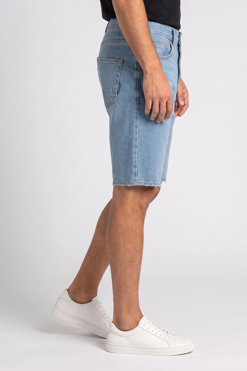 Men Washed Denim Shorts, Navy