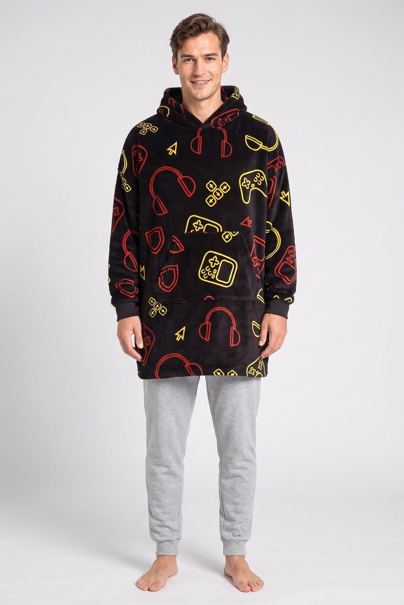 Men Allover Print Hooded Sleepwear, Multicolor