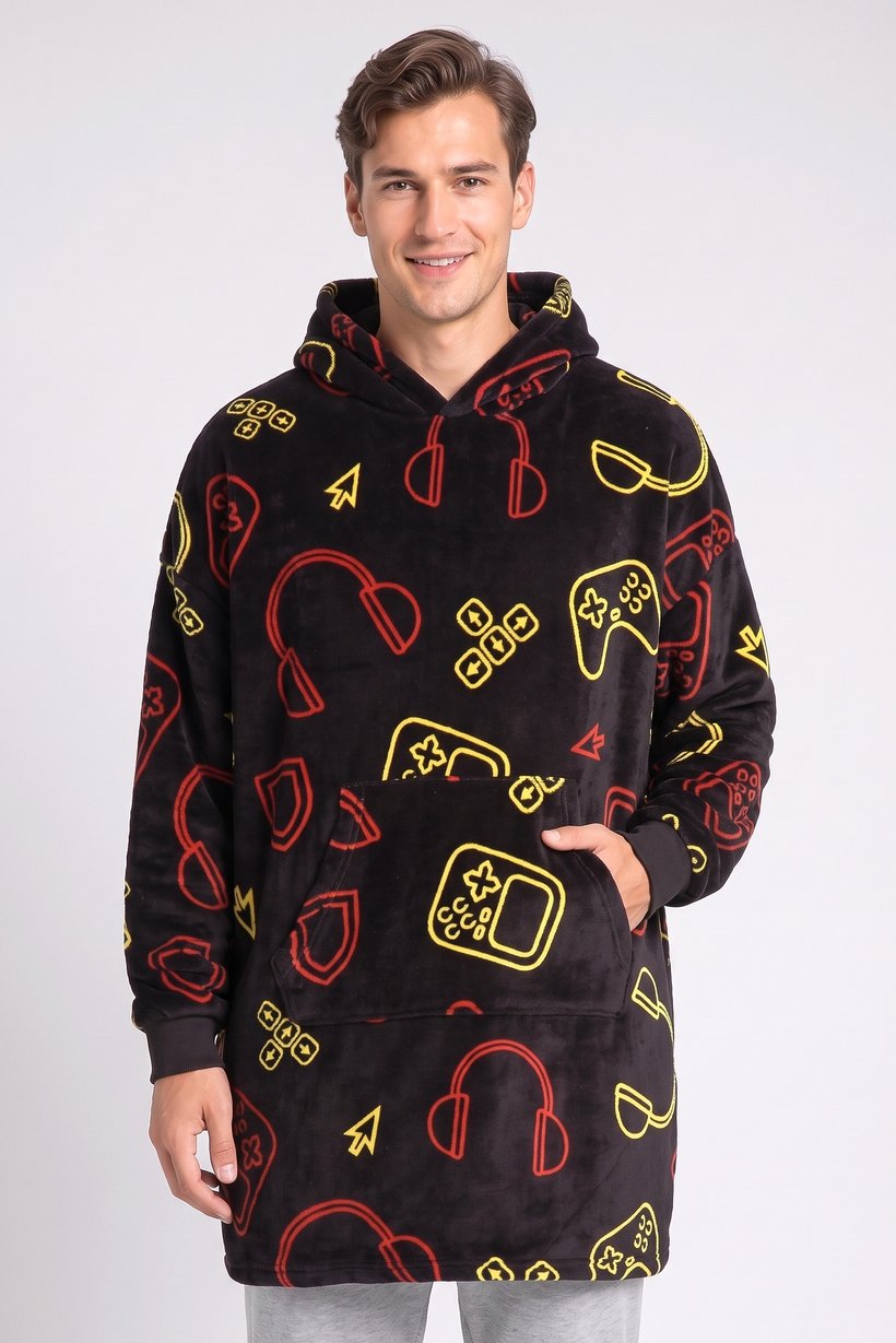 Men Allover Print Hooded Sleepwear, Multicolor