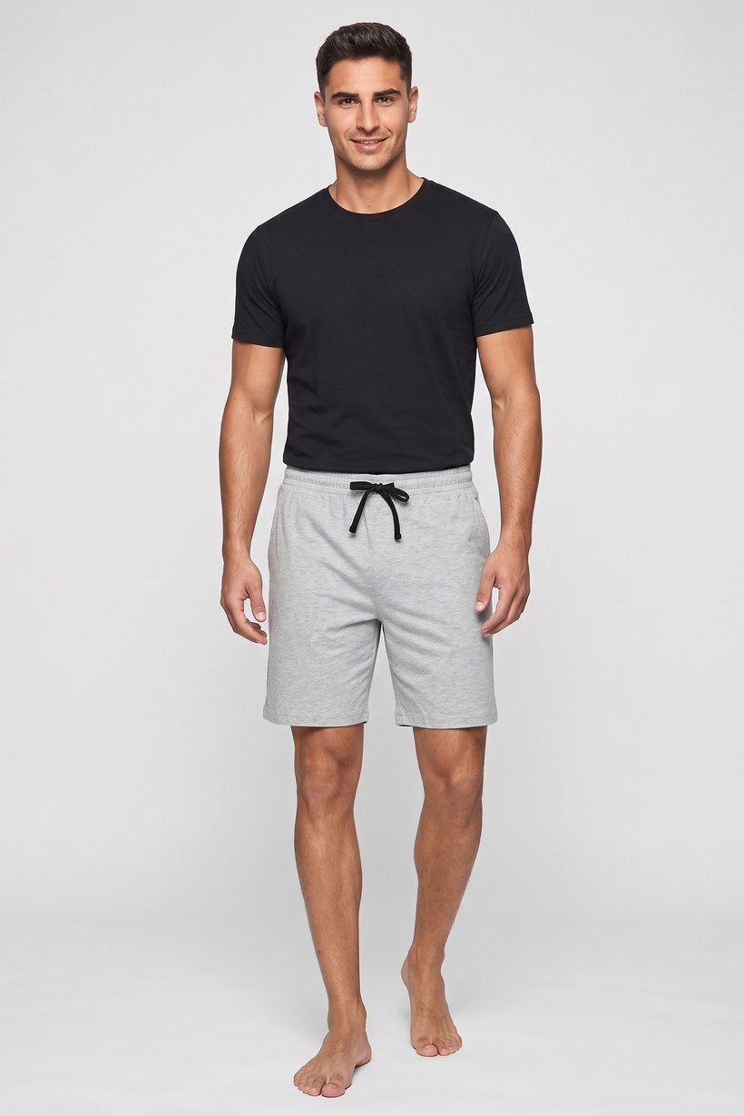 Men Heather Pyjama Drawstring Shorts, Light Grey