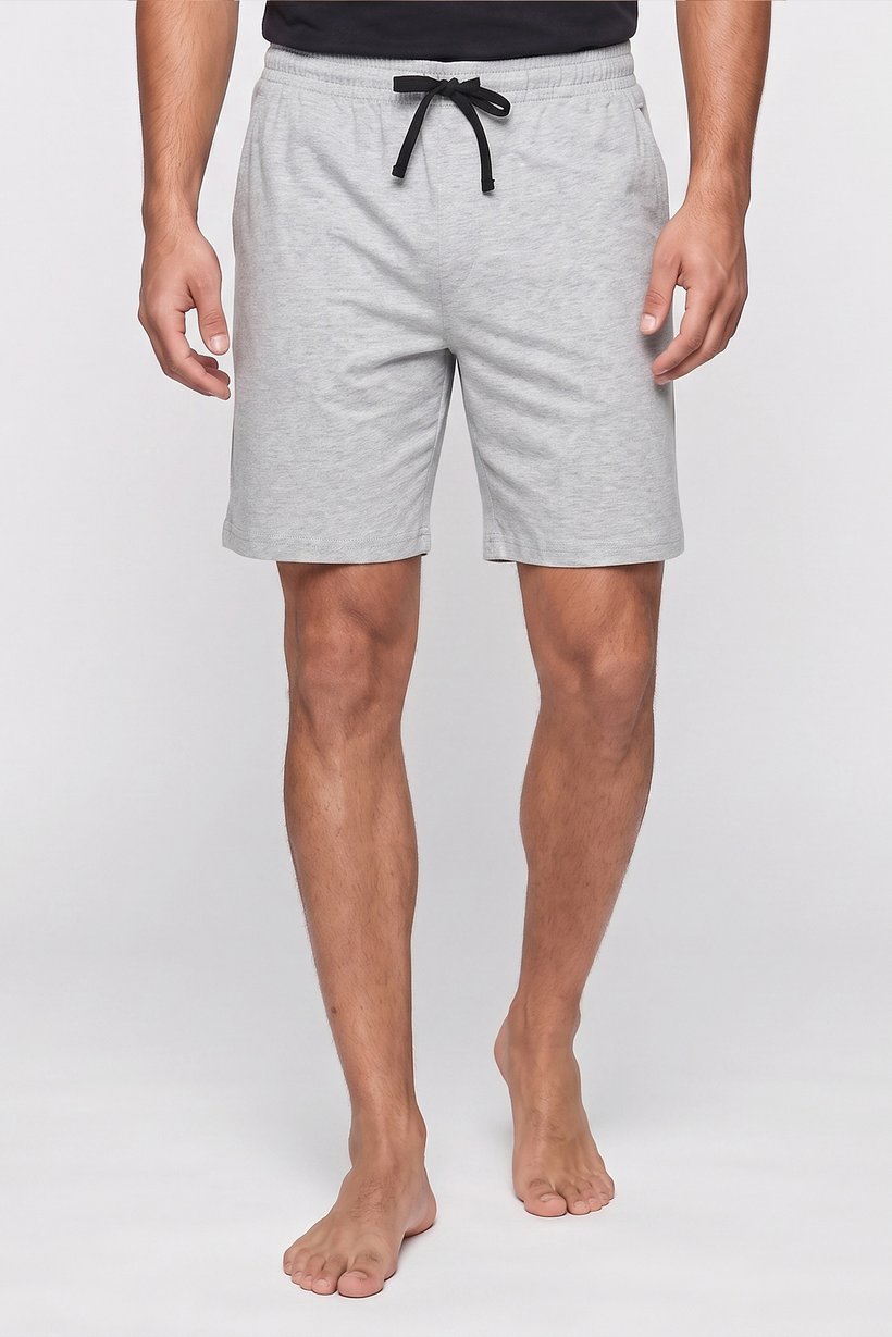 Men Heather Pyjama Drawstring Shorts, Light Grey