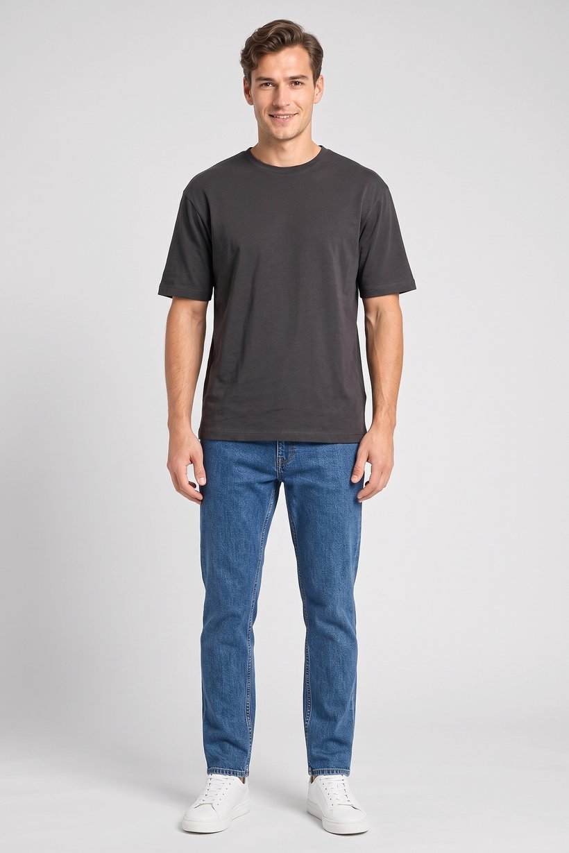 Men Crew Neck Short Sleeve Solid T-Shirt, Dark Grey