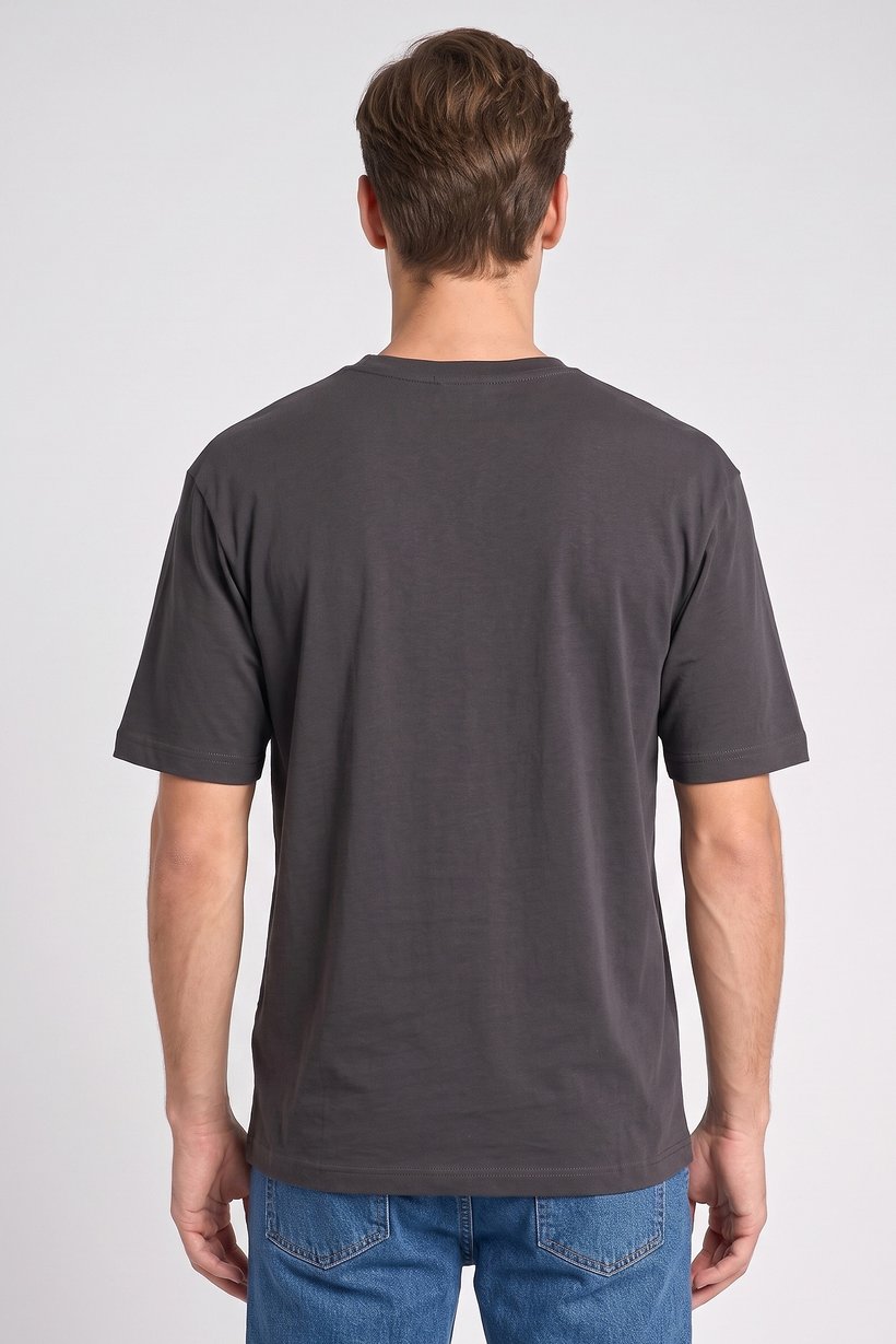 Men Crew Neck Short Sleeve Solid T-Shirt, Dark Grey