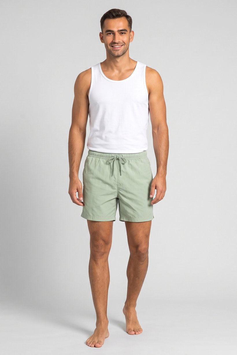 Men Solid Print Board Shorts, Sage