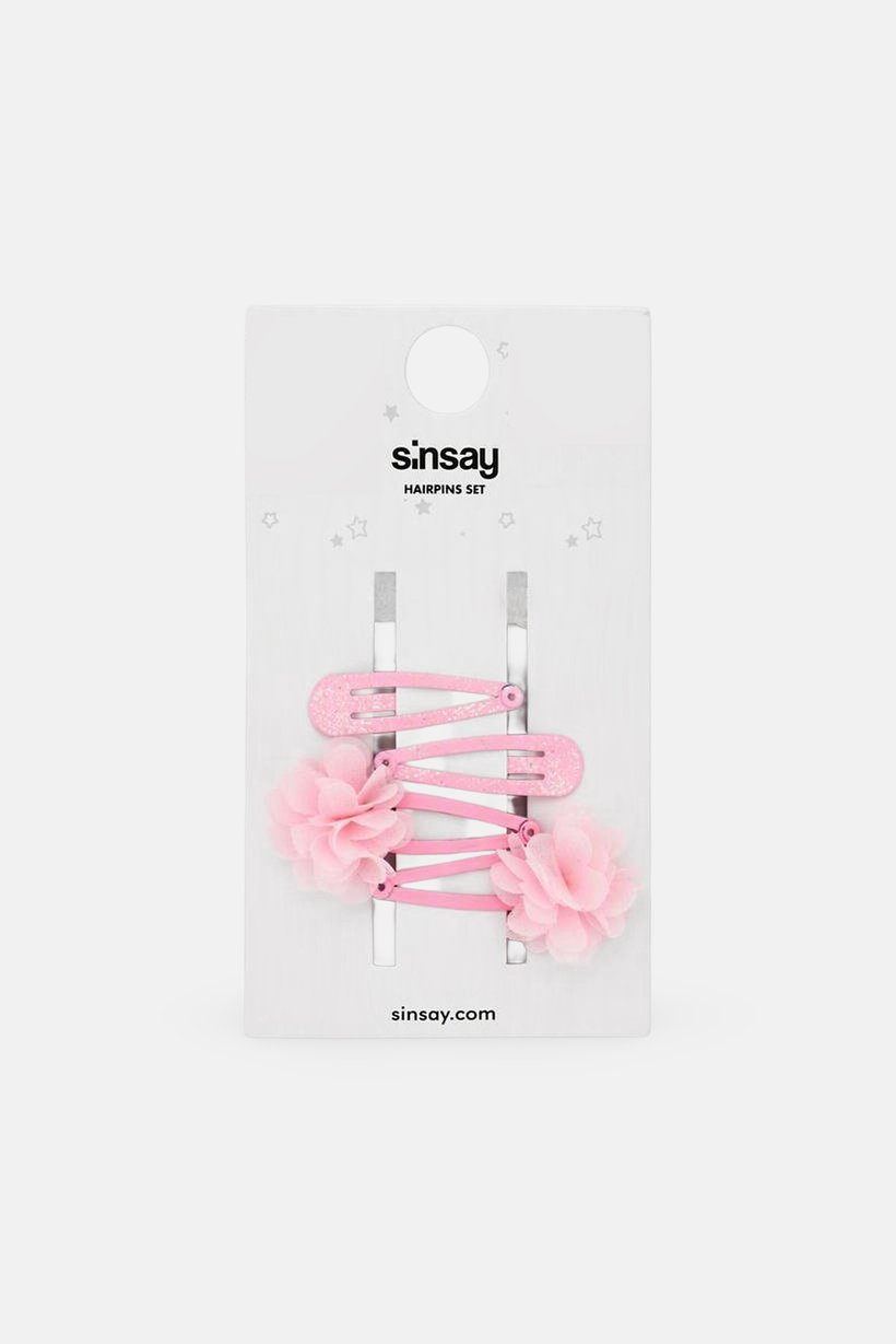 Kids Girl 4 Pcs Textured Hairpins Set, Pink
