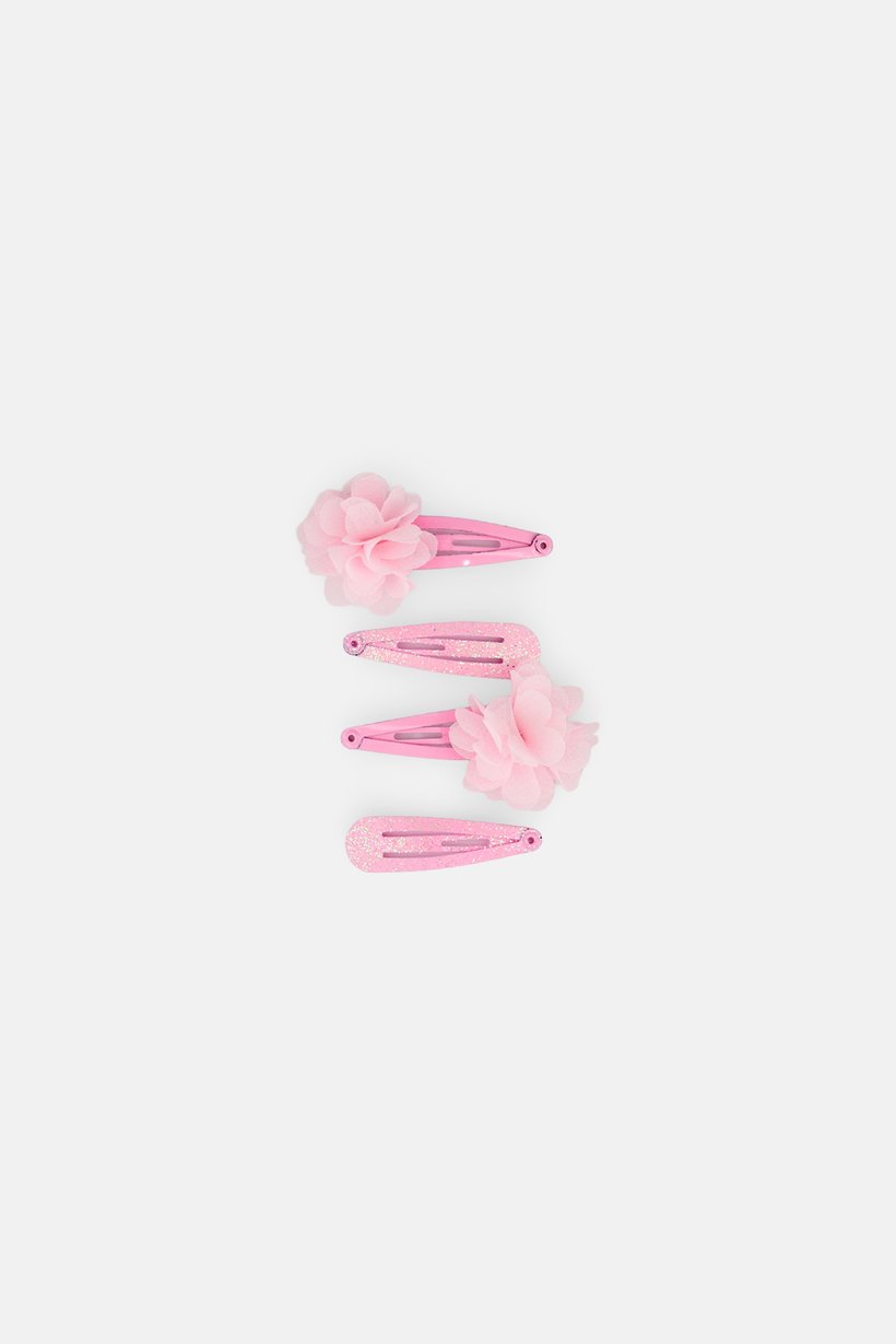 Kids Girl 4 Pcs Textured Hairpins Set, Pink