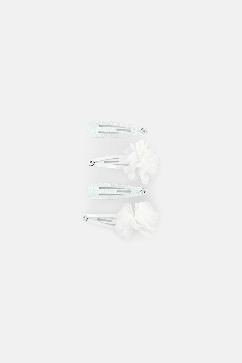 Kids Girl 4 Pcs Textured Hairpins Set, White