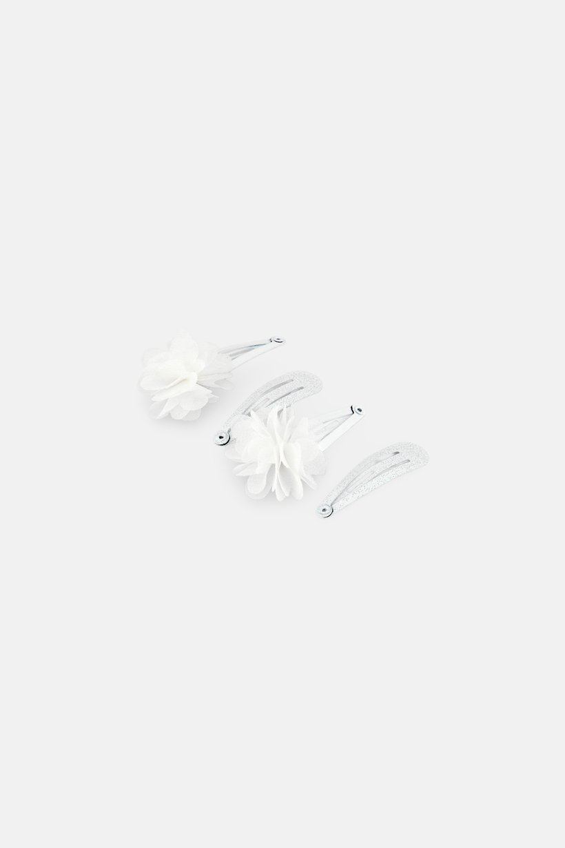 Kids Girl 4 Pcs Textured Hairpins Set, White