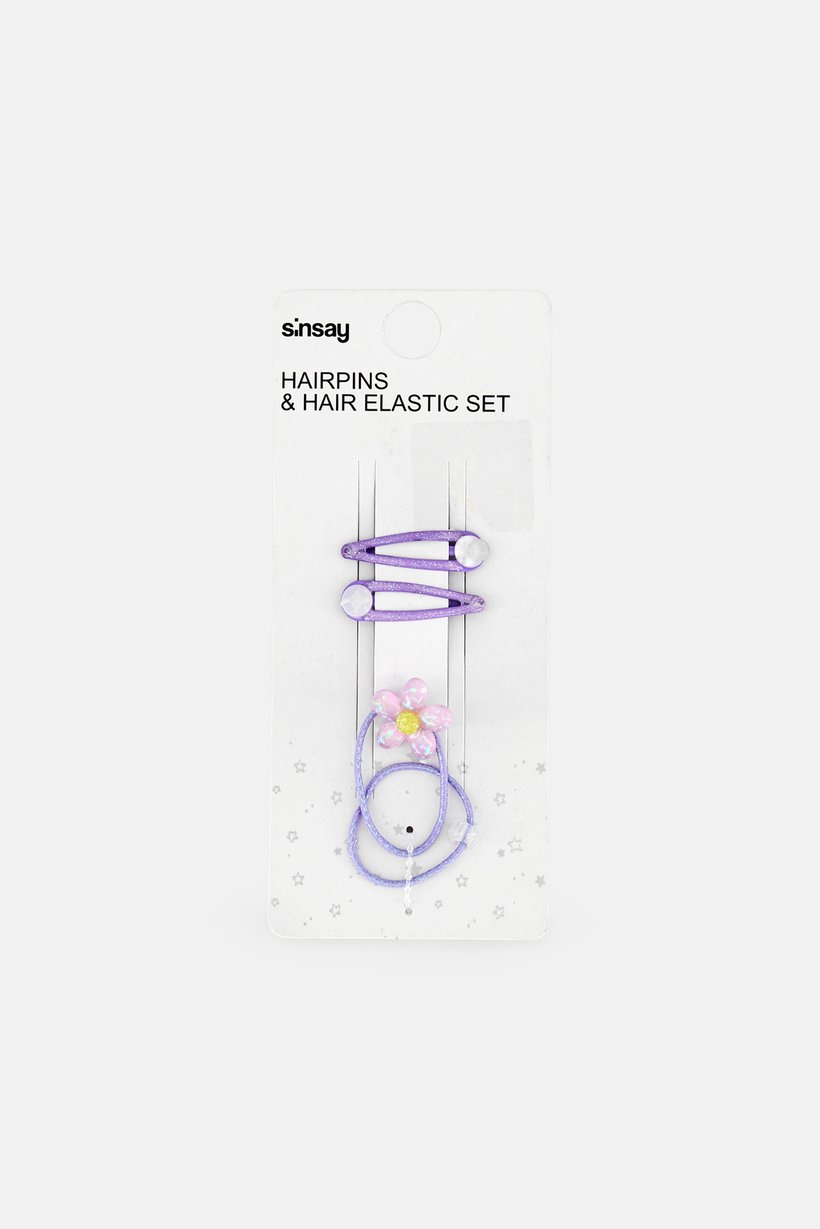Kids Girl 2 Pieces Hairpin And Hair Elastic Set, Lavender