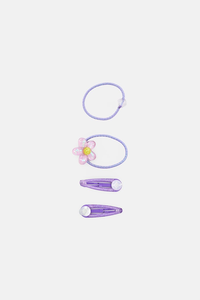 Kids Girl 2 Pieces Hairpin And Hair Elastic Set, Lavender