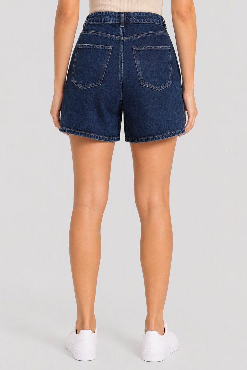 Women Washed Denim Shorts, Blue