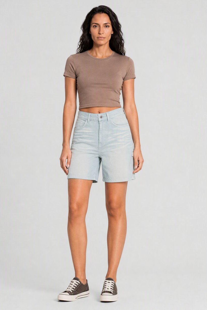 Women Washed Denim Shorts, Light Blue