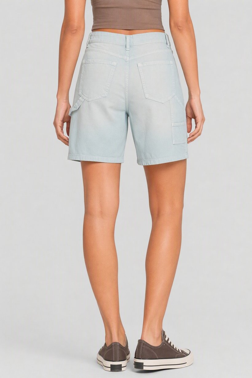 Women Washed Denim Shorts, Light Blue