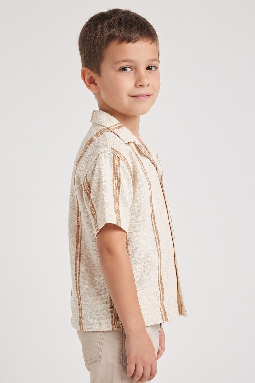 Toddlers Boy Spread Collar Short Sleeve Textured Shirt, Multicolor