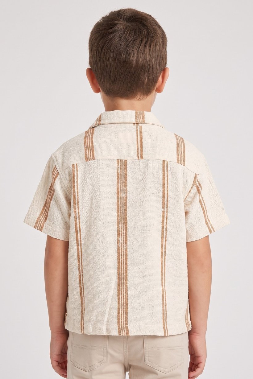 Toddlers Boy Spread Collar Short Sleeve Textured Shirt, Multicolor