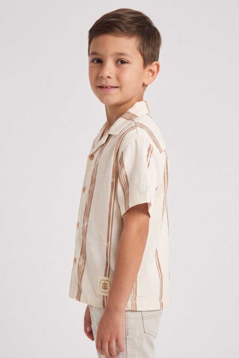 Kids Boy Spread Collar Short Sleeve Textured Shirt, Multicolor