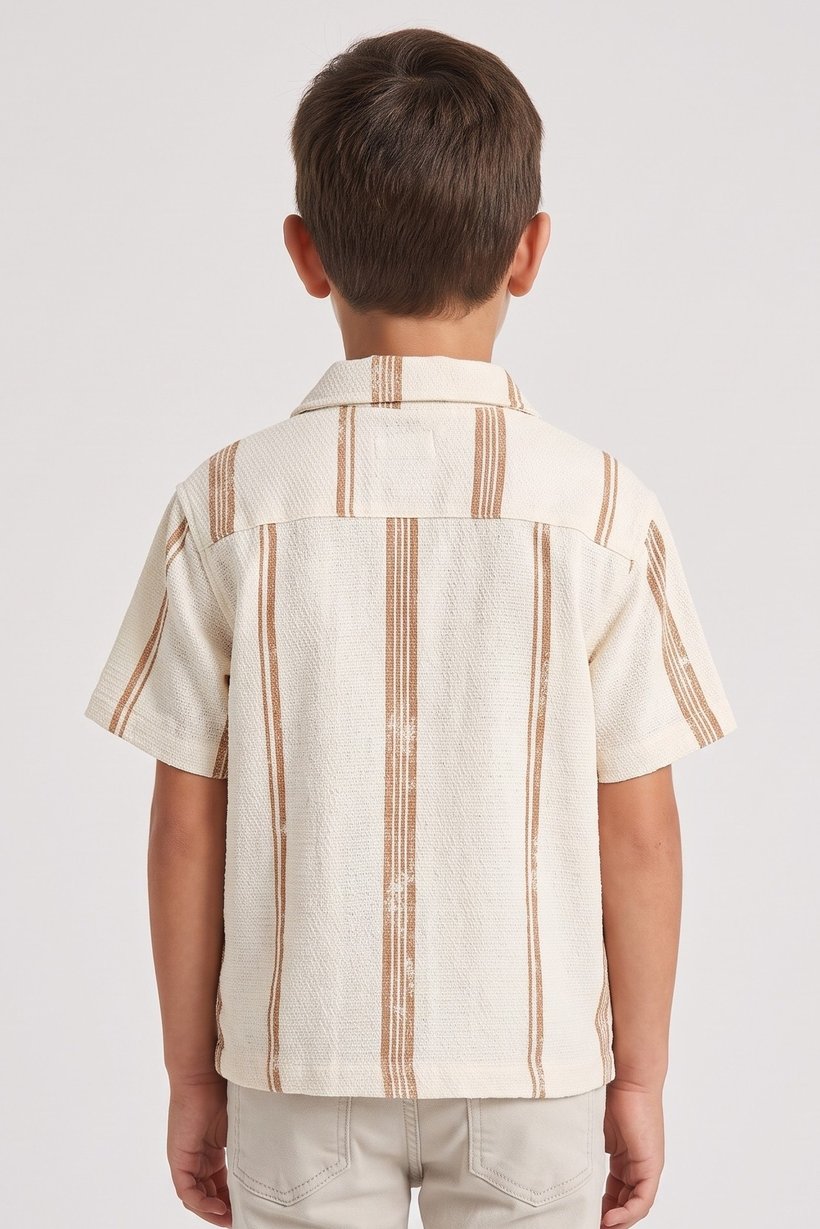Kids Boy Spread Collar Short Sleeve Textured Shirt, Multicolor