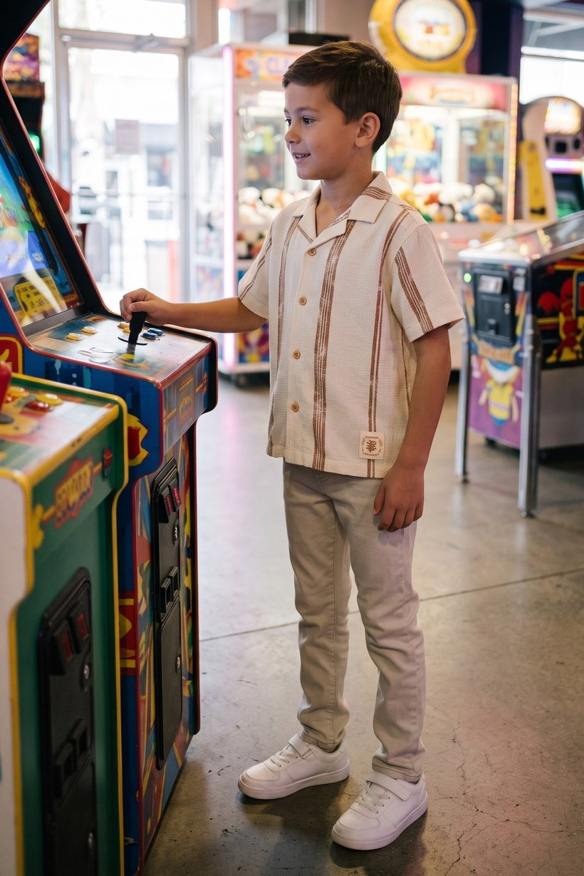 Kids Boy Spread Collar Short Sleeve Textured Shirt, Multicolor