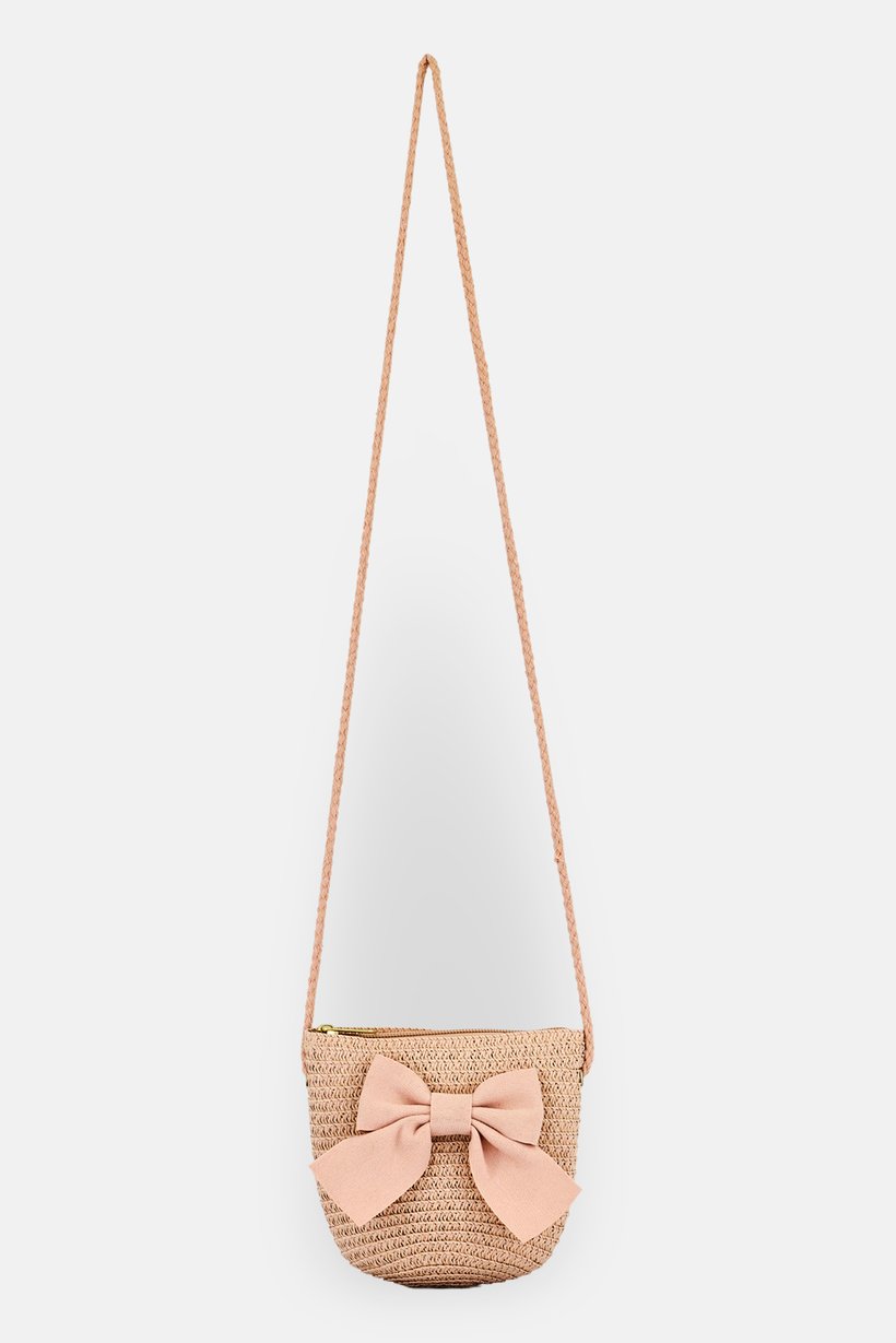 Kids Girl Knitted Print Shoulder Bag, Dusty Pink
