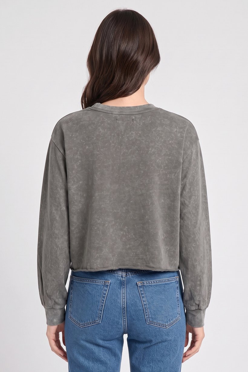 Women Crew Neck Graphic Print Long Sleeve Sweatshirt, Grey