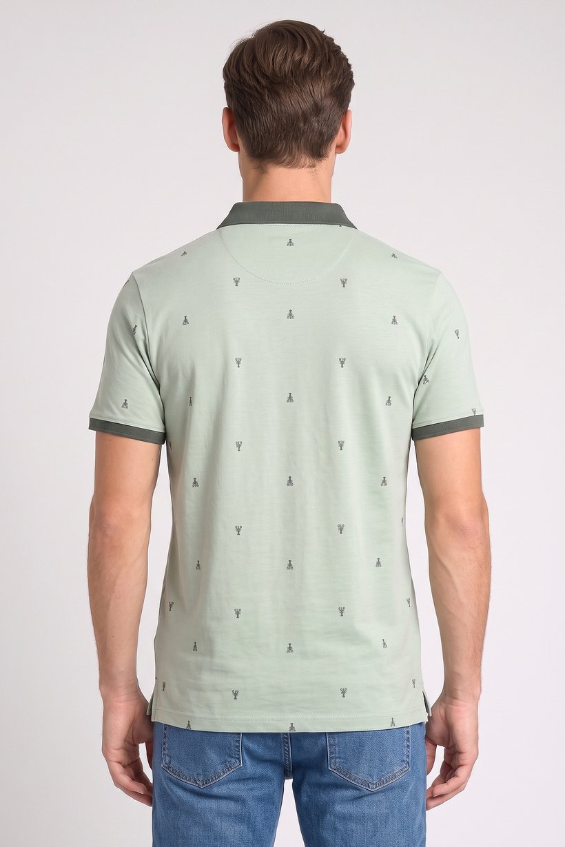 Men Regular Fit Allover Print Short Sleeve Polo Shirt, Light Green